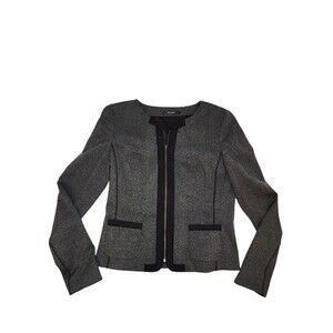 Tahari Gray Black Two Tone Shawl Lapel Zip Rayon Blend Lined Blazer Jacket Sz 6